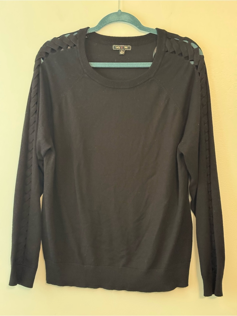Black Lattice-Trim Crewneck Sweater by Lily & Me